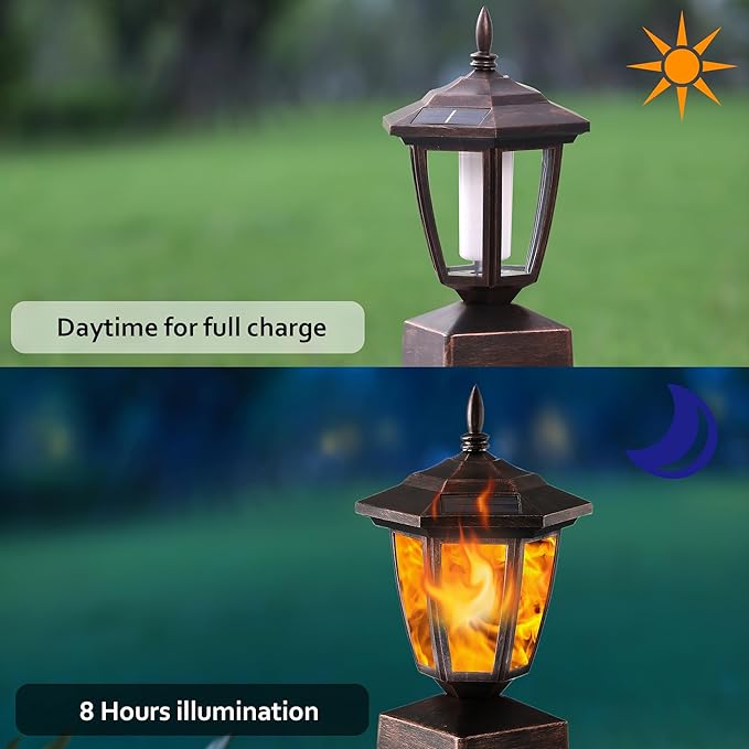 Dynaming 4 Pack Solar Flame Post Lights Outdoor, Solar Powered Lamps Fence Post - Image 3