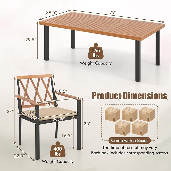 Tangkula 9 Pieces Patio Dining Set, Outdoor Acacia Wood Table and Chairs - Image 4