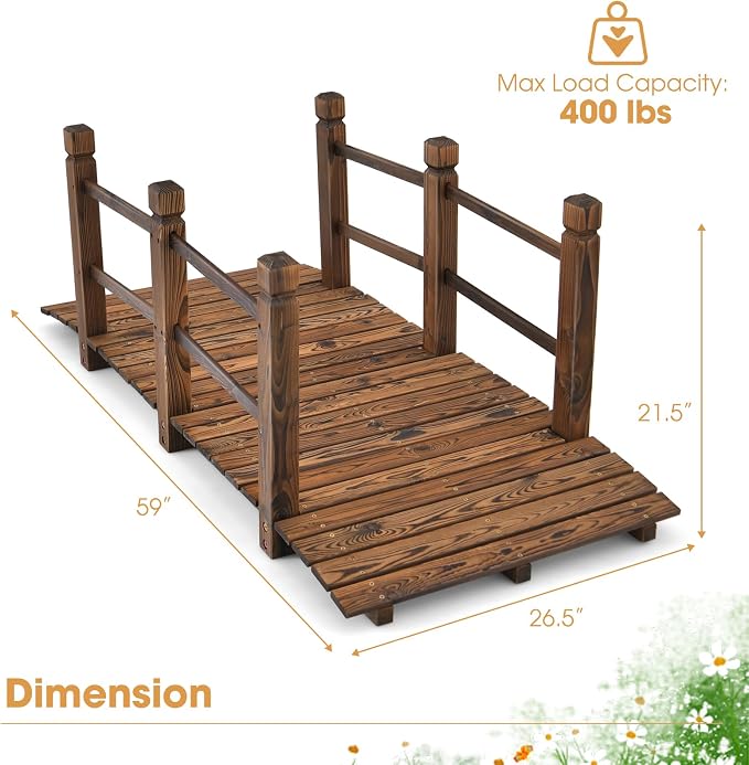 Tangkula 5 FT Wooden Garden Bridge, Arch Stained Finish Footbridge - Image 7