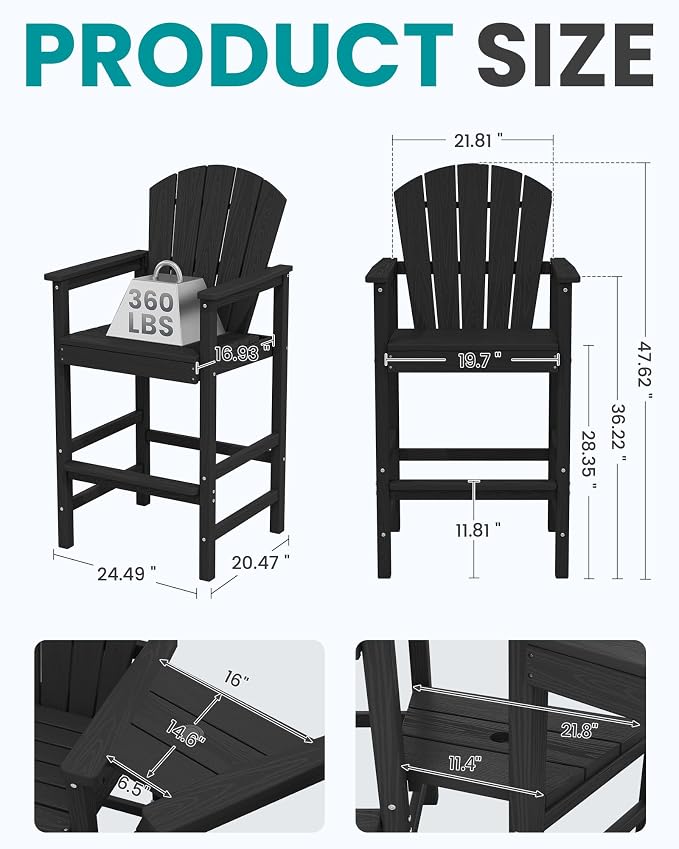 SERWALL Tall Adirondack Chairs Set of 2 - Image 2