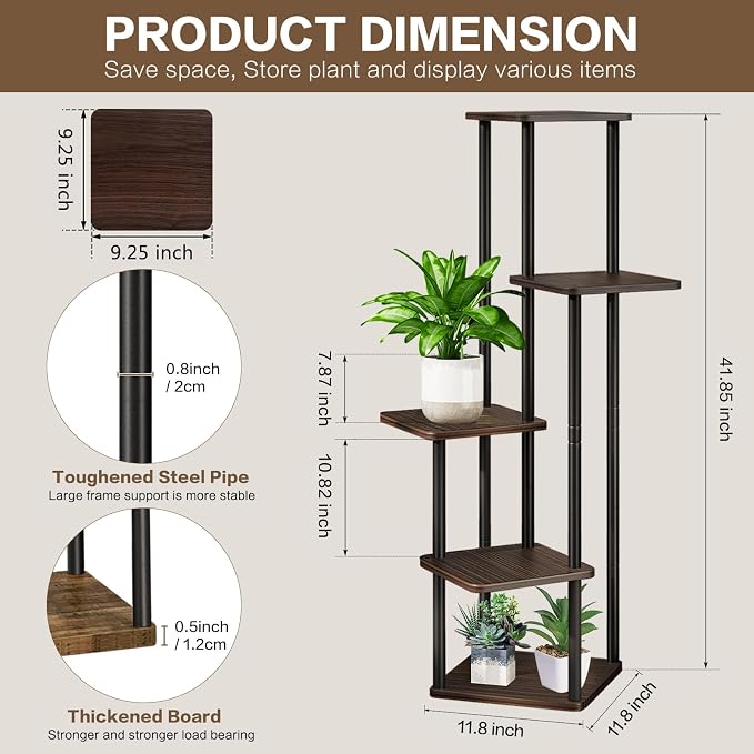 5 Tier Wood Tall Plant Stand Metal Rack Indoor, Planter Shelf Display Rack - Image 2