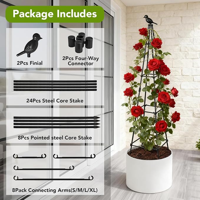 2 Pack Garden Trellis for Climbing Plants Outdoors, 70inch Tower Obelisk - Image 4