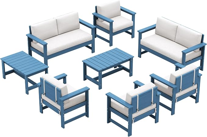 SERWALL 8 Pieces HDPE Outdoor Conversation Sofa Set - Image 8
