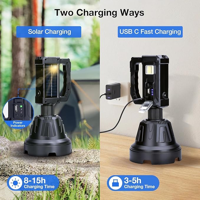 Solar Rechargeable Spotlight, 000L High Lumens Led Spot Lights Outdoor Handheld - Image 3