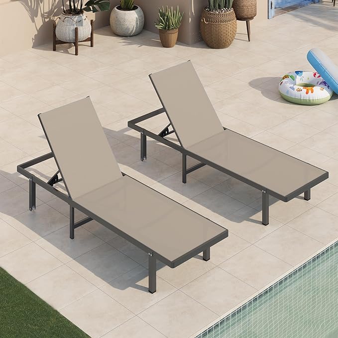 Aluminum Outdoor Lounge Chairs Set of 2, Pool Lounge Chairs by Oasbira