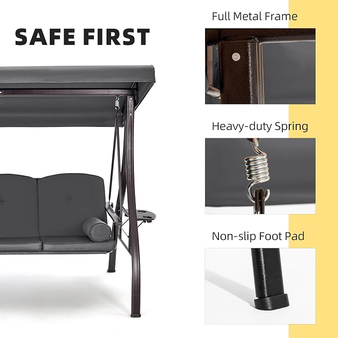 HOMREST 3 Person Outdoor Porch Swing - Image 4