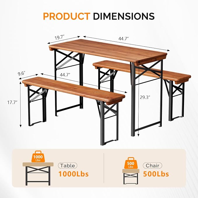 VINGLI 45 Inch Folding Picnic Tables - Image 3