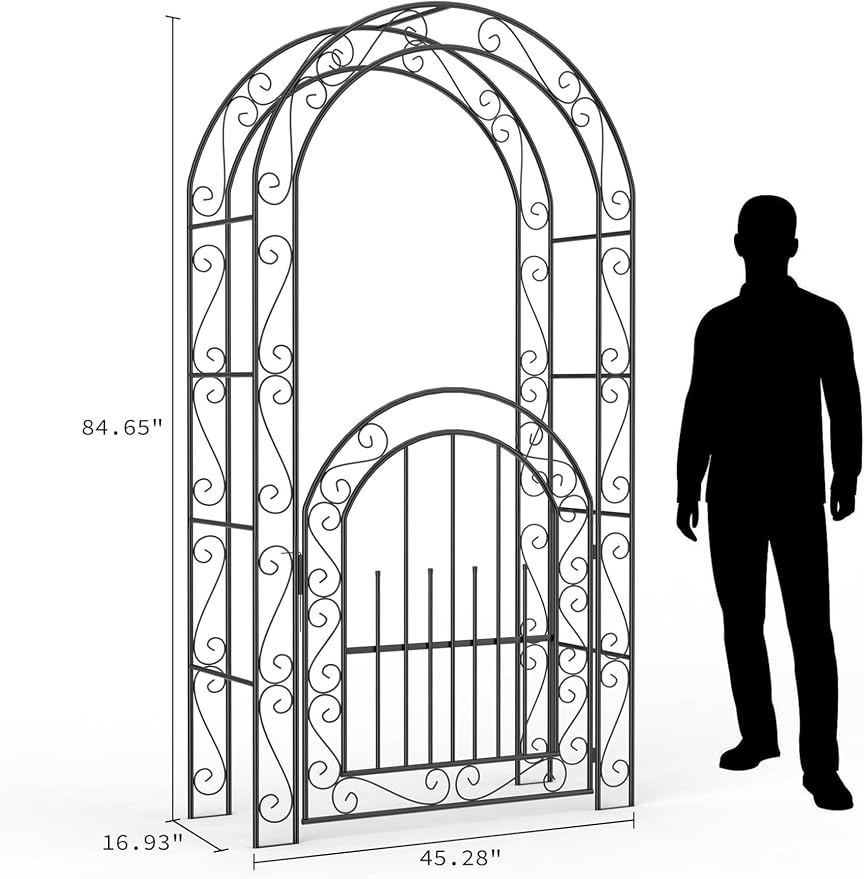 7 FT Elegant Garden Arch with Gate - Image 3