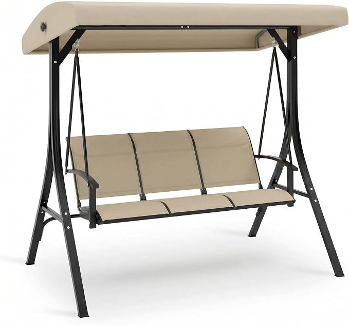 3-Seat Patio Swing Chair, Outdoor Porch Hanging Chairs by GarveeLife