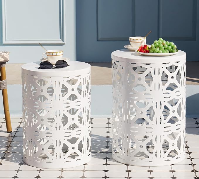 HFHOME Set of 3 Metal Outdoor Side Table, Nesting Round Coffee Table - Image 2