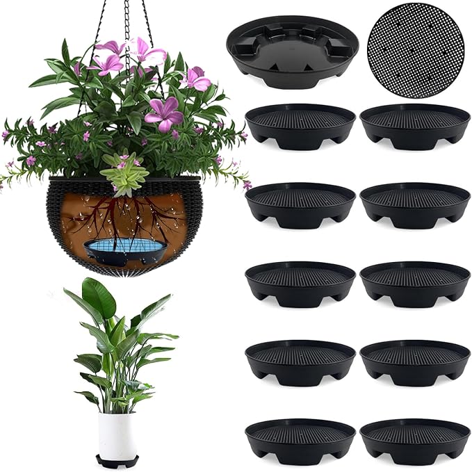 7.16” Self Watering Planter Insert, 10 Pack Invisible Hanging Basket Drip Pan by KKONHII