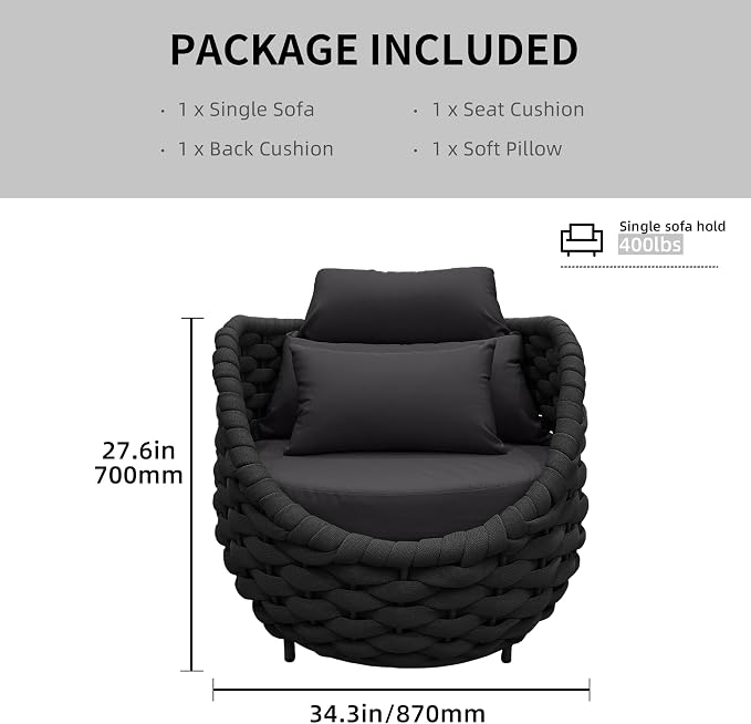 TWT Patio Sofa All-Weather Textilene Rope Balcony Furniture - Image 2