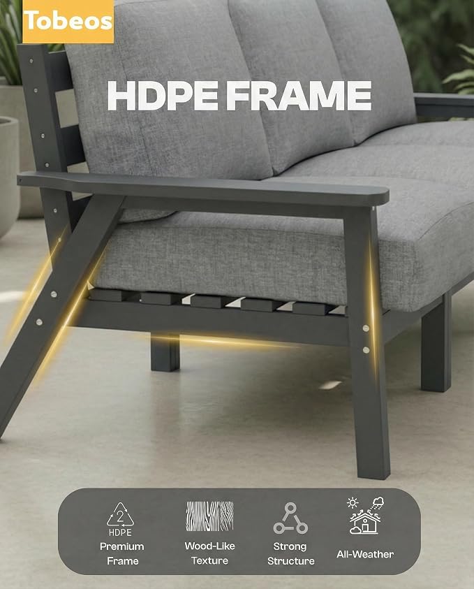 HDPE 5 Piece Patio Furniture Set, Outdoor Couch - Image 4