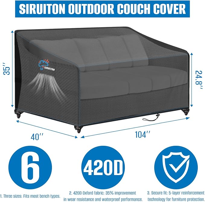 SIRUITON 3-Seat 104" W x 40" D x 35" H Garden Patio Sofa/Loveseat/Bench Cover - Image 2
