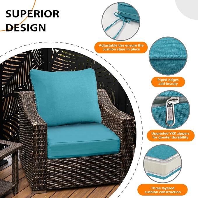 Sundale Outdoor Olefin Deep Seat Cushion Set of 2, Patio Chair Cushion and - Image 3