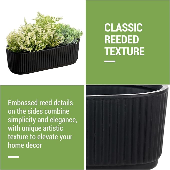 MyGift 12 Inch Ceramic Succulent Planter, Oval Matte Black Planter Pot - Image 2