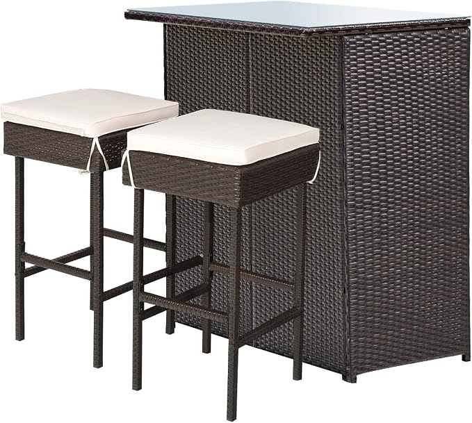 Tangkula Patio Bar Set, 3 Piece Outdoor Rattan Wicker Bar Set - Image 9