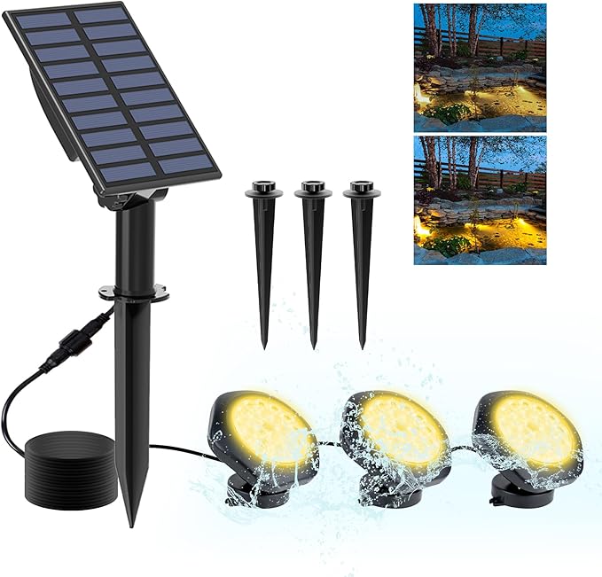 Solar Pond Lights, 3000K Warm White LED Underwater Submersible Fountain Light by CREPOW