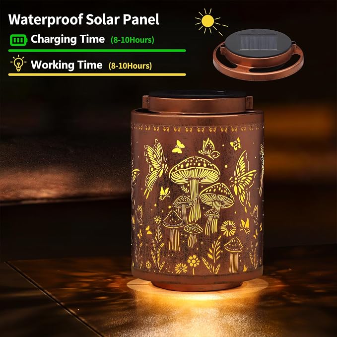 Solar Lanterns Outdoor Waterproof Mushroom Butterfly Garden Decor Gifts - Image 2