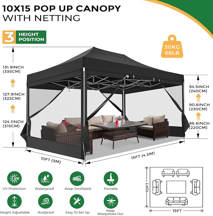 COBIZI 10x15 Heavy Duty Pop Up Canopy - Image 3