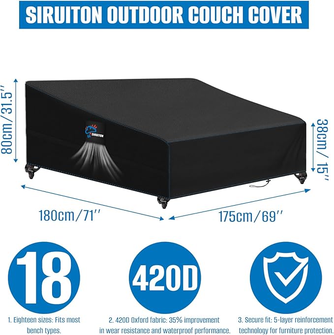 SIRUITON Garden Patio Rattan Daybed Cover Patio Bed Cover 69" W x 71" D x 31.5" - Image 2
