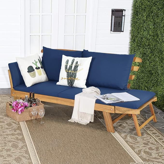 Tangkula Acacia Wood Patio Convertible Couch Sofa Bed - Image 2