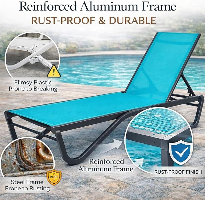 Kozyard Outdoor Chaise Lounge Chair, Full Aluminum Frame, Adjustable Reclining - Image 4