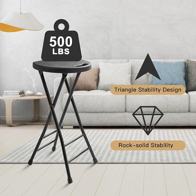 24-Inch Folding Stool with Handle, Folding Bar Stool with Non-Slip Feet - Image 5