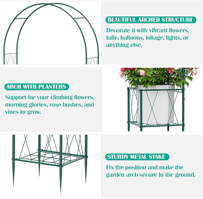 Garden Arch Trellis for Climbing Plants, 8.2 Ft Metal Pergola Arbor - Image 3