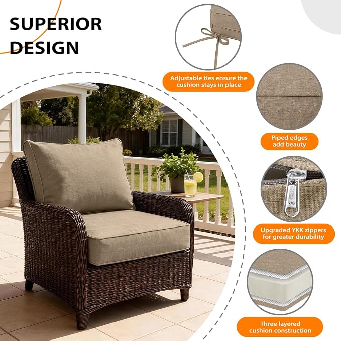 Sundale Outdoor Olefin Deep Seat Cushion Set of 2, Patio Chair Cushion and - Image 4
