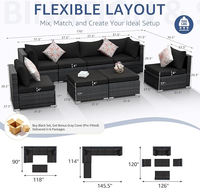 NICESOUL 8 Piece Outdoor Patio Set, 29.3'' High Back Extra Large Wicker Patio - Image 4