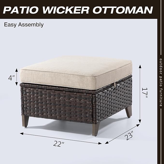 Joyside Patio Ottoman Set of 2, All Weather Outdoor Rattan Ottomans Patio - Image 2