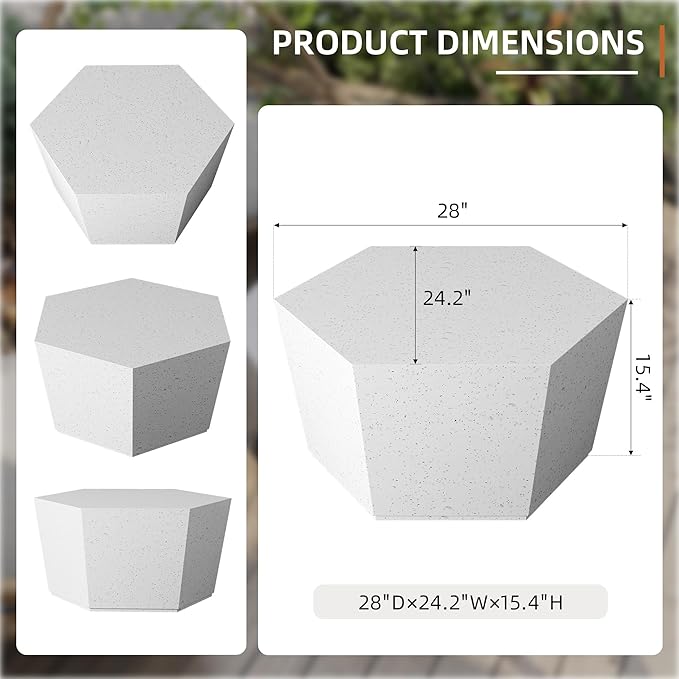 UPHA Outdoor Hexagon Coffee Table, Small Modern Minimalist Accent Tables - Image 2