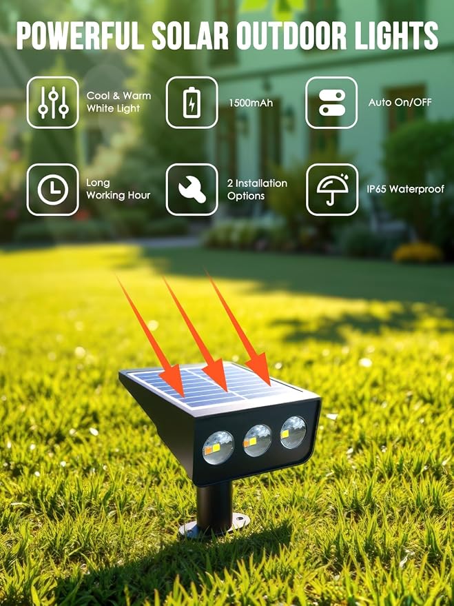 Solar spot Lights Outdoor IP65 Waterproof Solar spotlights 3 Lighting Modes - Image 2