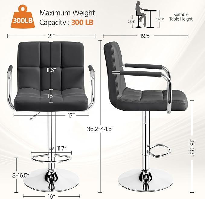Yaheetech Bar Stools Set of 4, PU Leather Adjustable Barstools - Image 3