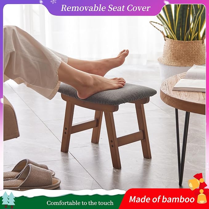 Foot Stool, Bamboo Small Sofa Foot Rest Under Desk, Extra Seating - Image 3