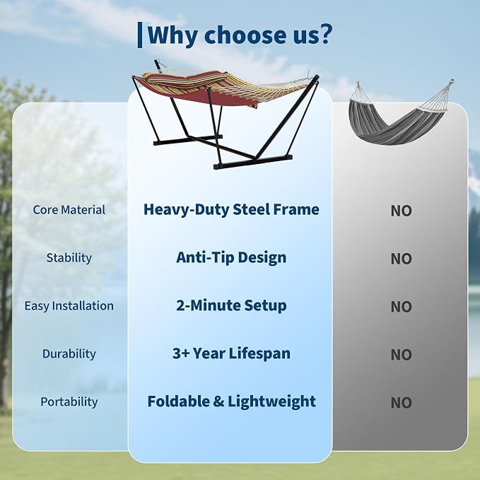 2 Person Double Hammock with Adjustable Steel Stand & Pillow, Heavy Duty - Image 6