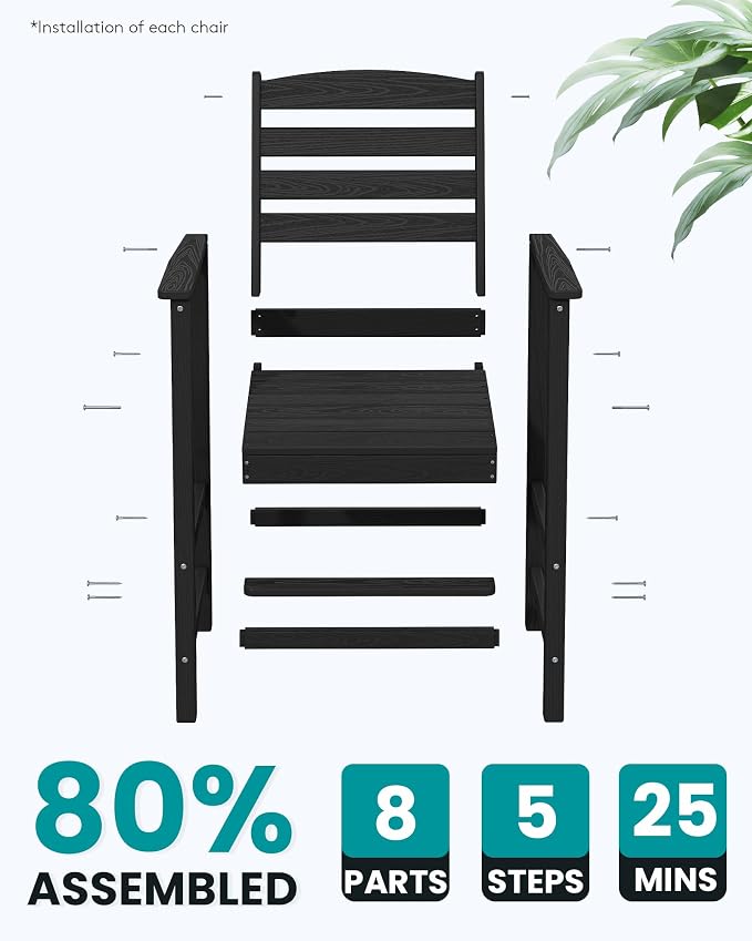 SERWALL Tall Adirondack Chairs Set of 2, Oversize Balcony Adirondack Chairs Set - Image 8