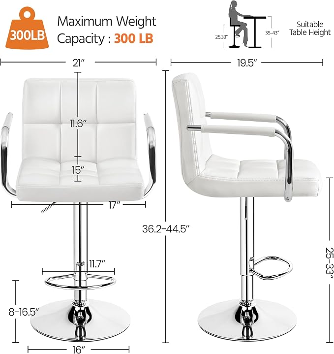 Yaheetech Bart Stools Set of 4, PU Leather Adjustable Barstools - Image 3