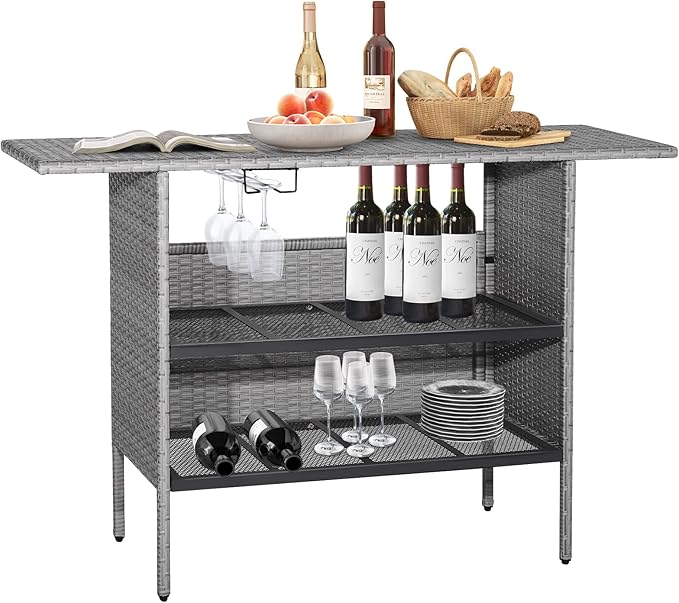 Tangkula Outdoor Wicker Bar Table, Patiojoy All Weather Patio Bar Height Table by TANGKULA
