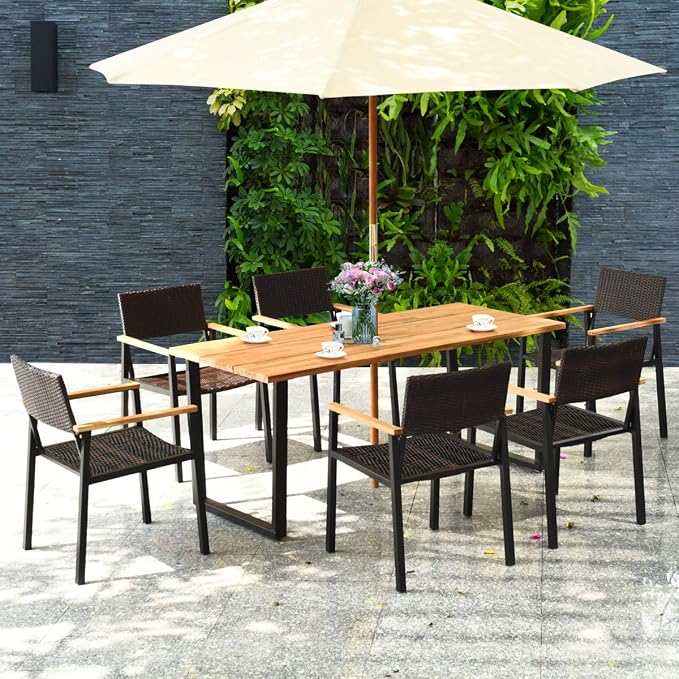 Tangkula 7 Pieces Outdoor Dining Set, Patented Patio Furniture Set w/Large - Image 2