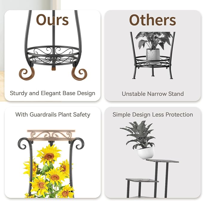 LASZOLA 2 Tier Black Metal Plant Stand - Image 4