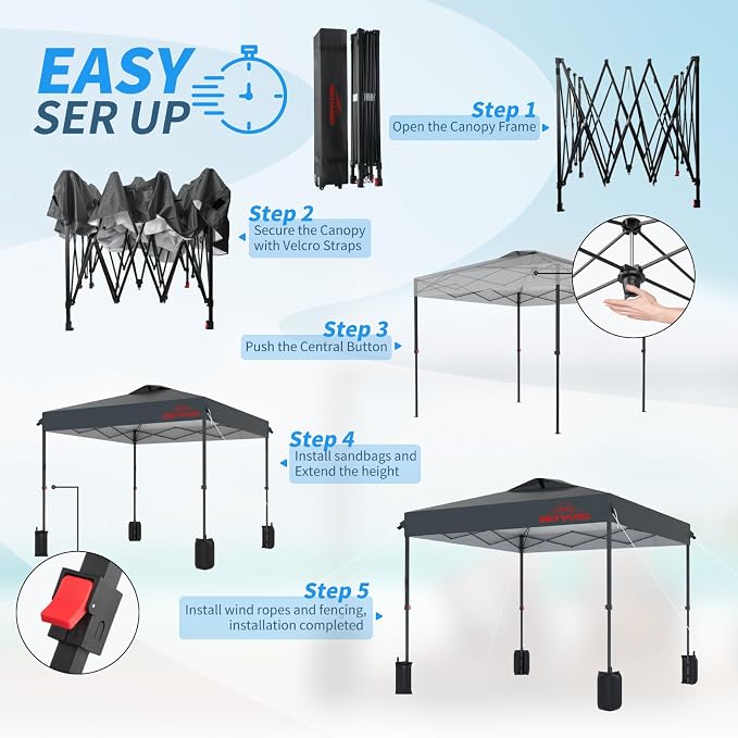 8x8 Pop Up Canopy, Easy Up Canopy Tent, Heavy Duty Tents - Image 4