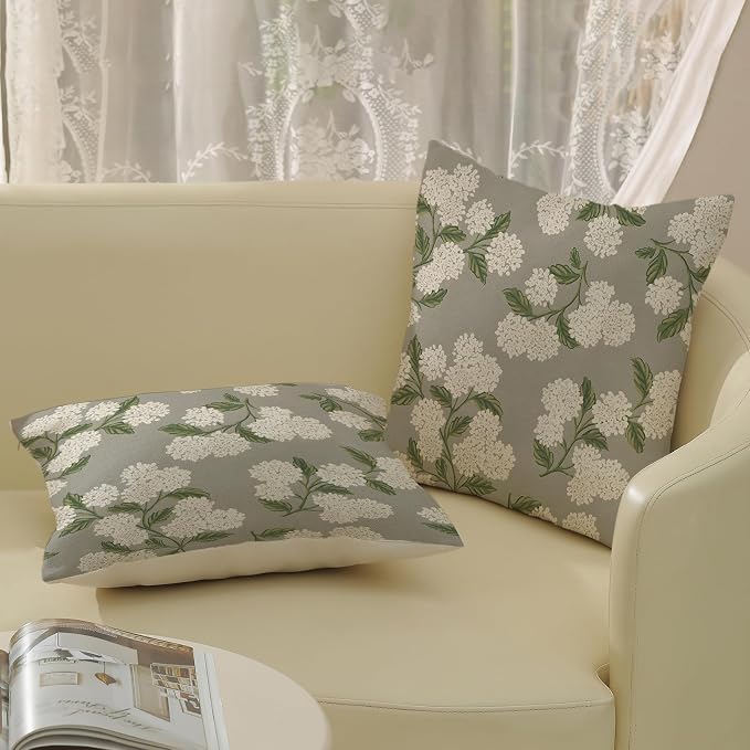 Grey Spring Pillow Covers 16x16 Inch 2 Pcs Gray Green Hydrangea Flower Decor - Image 4