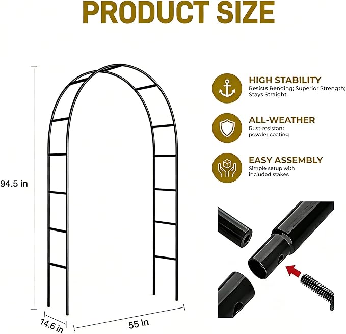 Metal Pergola Arbor, Heavy Duty Reinforced Thick Iron Pipe - Image 3