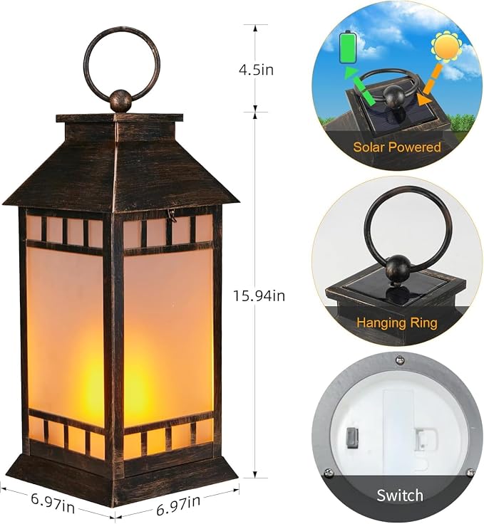 18'' Glass Solar Lantern Outdoor Waterproof, Large Hanging Solar Lanterns - Image 5