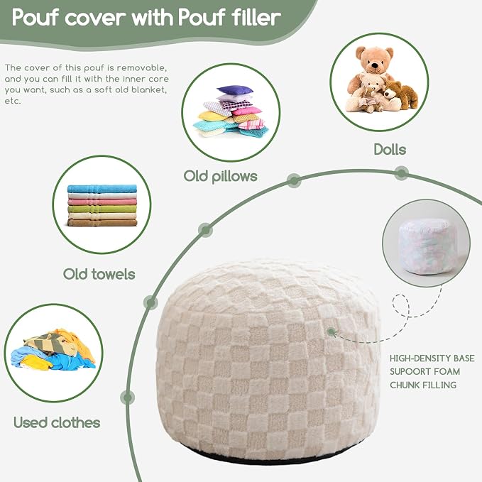 HIGOGOGO Round Stuffed Pouf Ottoman, Plaid Poufs - Image 3