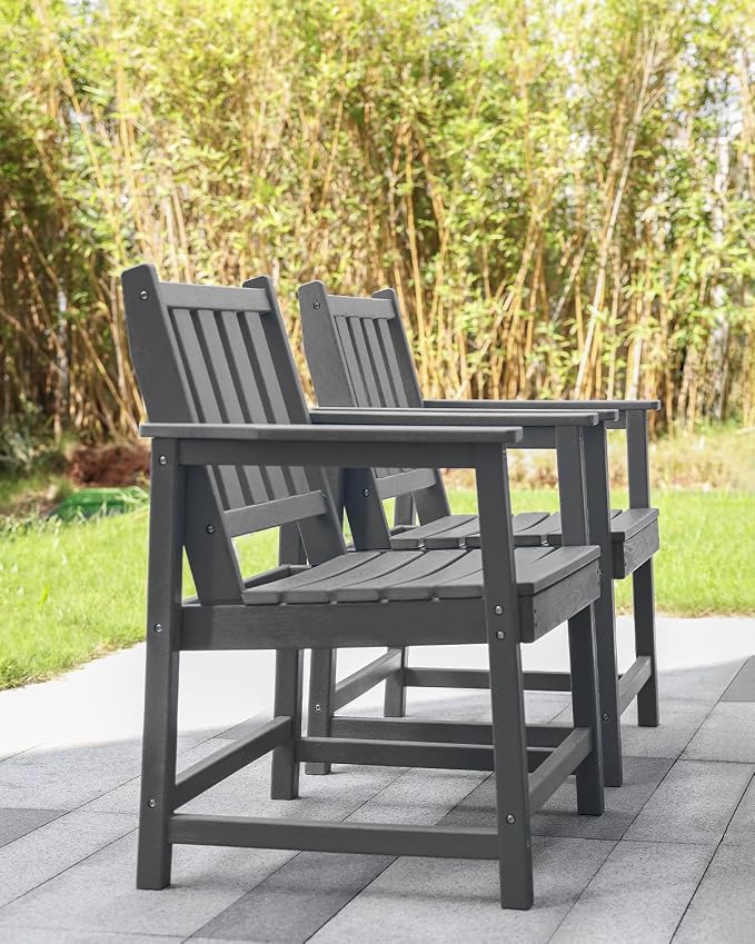 Patio Dining Chair Set of 2, HDPE Outdoor Dining Chair, Ergonomic HDPE Dining - Image 9
