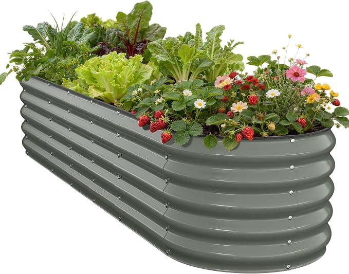 Galvanized Raised Garden Bed 8x2x1.5 FT, Oval Metal Raised Garden Bed Outdoor by Pattiumo