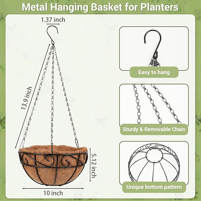 2 Pack 10 inch Metal Hanging Baskets - Image 2